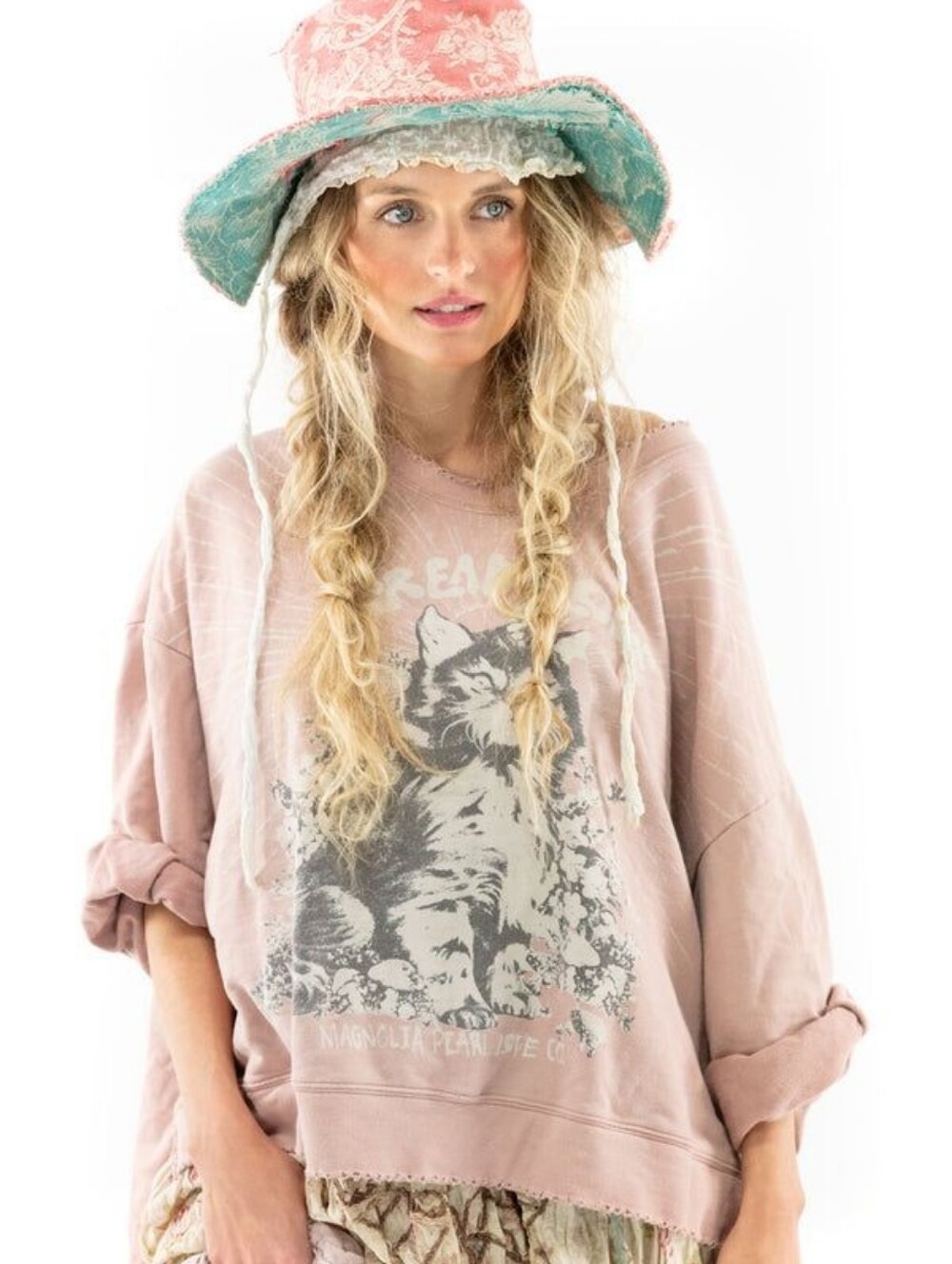 NWOT Magnolia Pearl  Spread Love Kitty Hi Lo Sweatshirt